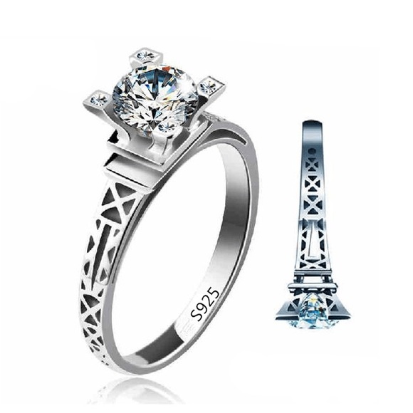 .925 sterling silver Eiffel Tower ring engagement - Picture 1 of 10